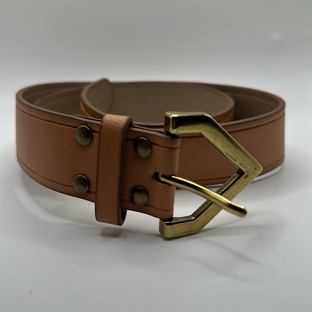 Express vegan leather brown belt with brass hardware